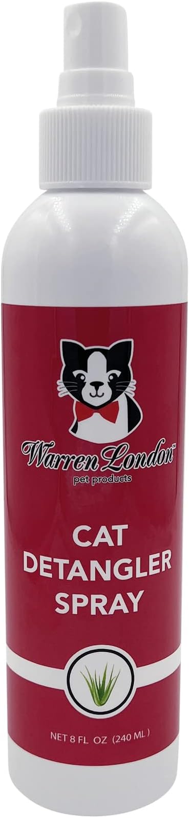 Warren London Cat Detangler Spray for Matted Hair | Leave in Conditioner Pet Detangling Spray That Demat & Refreshes | Use with Cat Brush or Grooming Glove | Made in USA | 8oz