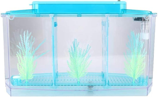 Betta Fish Tank, Adjustable Light Isolation Acrylic Small Aquarium with LED Light, Small Fish Tank Starter Kit, Beta Fish Tank with Water Change Valve for Office Home Room Decor (Blue)