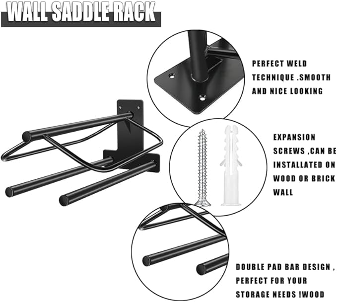 2Pcs Saddle Rack with Double Pad Bar,Heavy Duty Wall Mounted Saddle Rack Stand Saddle Pad Rack for English and Western Saddles,23.8x12.6x7.5 Inches