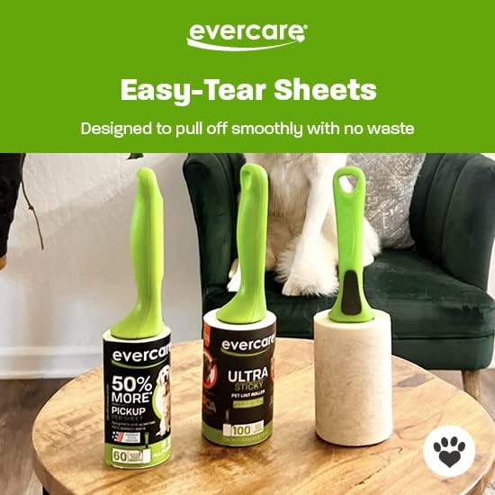 Evercare Ultra Sticky Pet Lint Roller Value Pack with 2 Lint Rollers and 3 Refill Rolls, 60 Sheets Each Multicolor