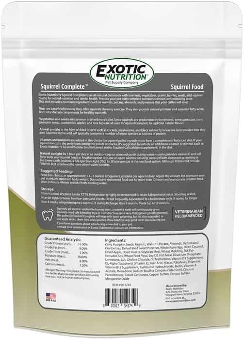 Squirrel Complete (1.75 lb.) - Healthy Natural Food - Nutritionally Complete Diet for Pet & Captive Squirrels - Ground, Grey, and Flying Squirrels, & Chipmunks