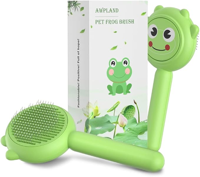 Dog Brush for Short or Long Haired Dogs, Frog Shape Dog Brush with Release Button, Dog Hair Brush Dog Grooming Deshedding Brush for Dog Kitten Rabbit Massage Removes Loose Fur