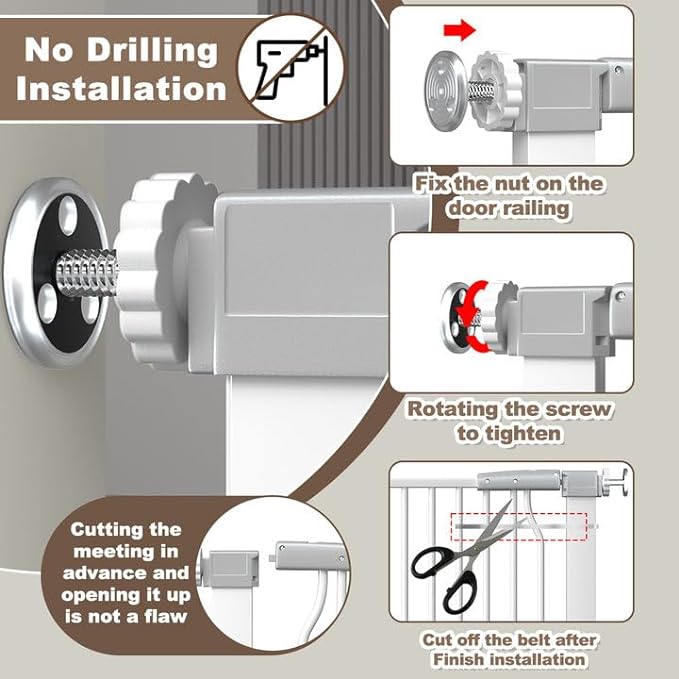41" Extra Tall Baby Gate for Doorway, 32.6-40.5'' Metal Pet Baby Safe Gate, Extra Wide Pressure Mounted Child Door with Expansion Kit, No Drilling Cat Fence Indoor, No Climb Cat Proof Gate, White