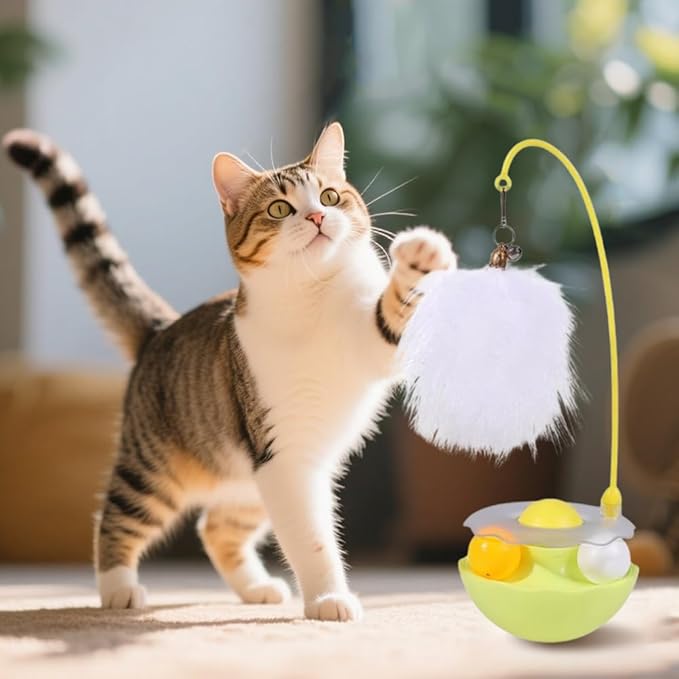 Interactive Cat Feather Toys, 2025 New Catnip Toy, Multifunctional Cat Teaser, Durable Track Ball Pet Toy for Indoor Play, Premium Pet Exercise Toy for Kittens and Adults (White)