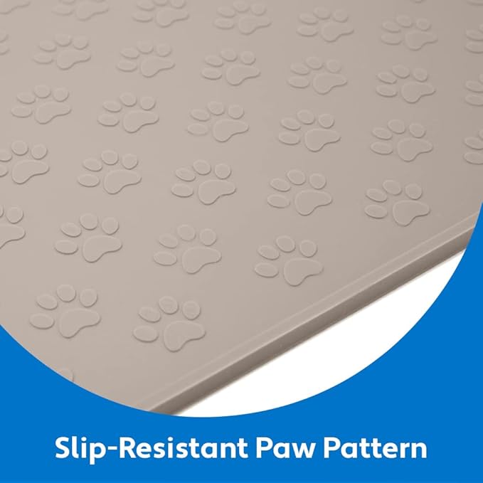 MIGHTY MONKEY 100% Waterproof Dog Food Mat, Raised Edges Silicone Pet Feeding Placemat for Cat, Dogs, Pet Bowls, High Lipped Tray Prevents Water Spills, Food on Floor, Dishwasher Safe, 24x16, Beige