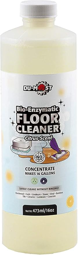 DU-MOST Enzymatic Floor Cleaner Concentrate (1 Oz Makes 1 Gal), No, Streak, No Rinsing, Kids & Pets Safe, Hard Surface Floors, Citrus Scent, 16 Fl Oz