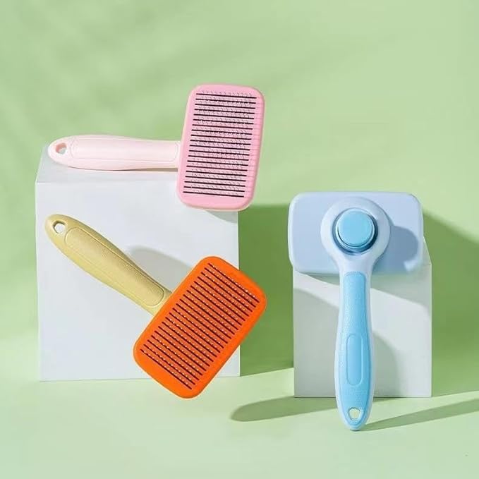 Self‑Cleaning Pet Grooming Brush for Dogs & Cats – One‑Click Fur Release, Soft Rounded Bristles Massage, Ergonomic Non‑Slip TPR Handle, Safe Deshedding Tool for All Hair Types