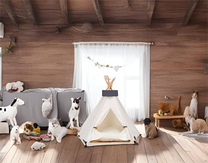 Pet Teepee Dog & Puppy Cat Tents Tipi Bed Portable Houses with Thick Cushion for Pets Up to 20lbs