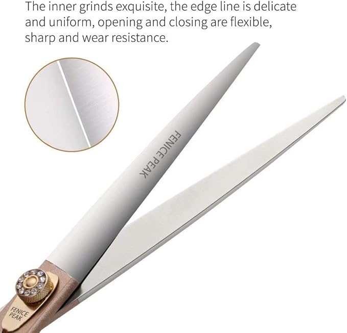 Fenice Peak 8'' Dog Straight Scissors for Grooming 440C Stainless Steel Rose Gold Professional Pet Trimming Scissors Sharp Blades Cutting for Dogs and Cats Shears