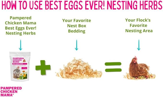 Pampered Chicken Mama Best Eggs Ever! Nesting Herbs for Chickens (1.25 Pounds) Calcium Supplement for Chickens | Chicken Feed Supplies, Hen Treats for Coops