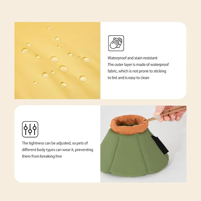 Cat Dog Cone Collar - Soft Waterproof Elizabethan for Cats, Cute Green Flower Anti-Lick Recovery Collar, Adjustable Healing Collar for Wound Care & Surgery with a pet Toy Fish，S