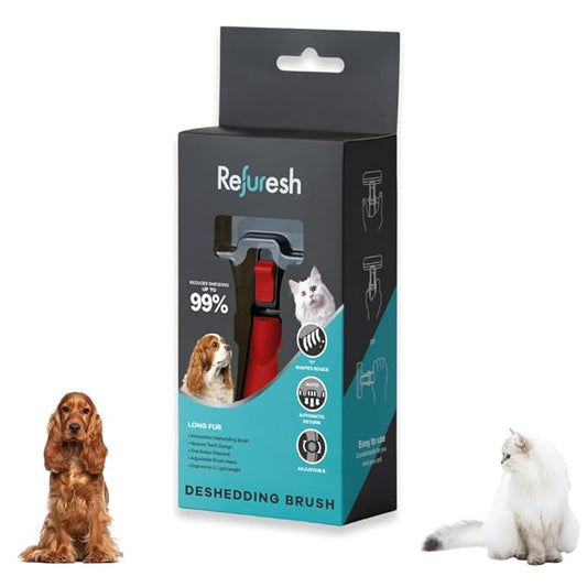Deshedding Dog Brush for Long Hair (Small,Red) – Gentle Deshedding tool for Dogs & Cats – Reduces shedding, without damaging topcoat. Removes Loose Fur & Dead Undercoat.