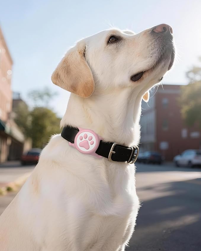 IP68 Waterpoof Dog Airtag Holder, Stretchy Silicone Full Body Covered Apple Air Tag Holder for Dog Cat Collar Fit All Width Collar (Pink, 1 Pack)