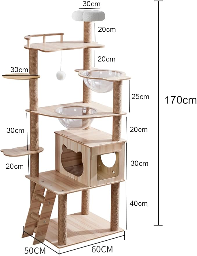 67-Inch Cat Tree for Indoor Cats Large Adult,Cat Tree Tower with Condo, Cat Stairs, 2 Bowl,14 Sisal Scratching Posts, Top Perch, with Padded Platform Bed,Toy Balls,Larg Large cat Tree.B12