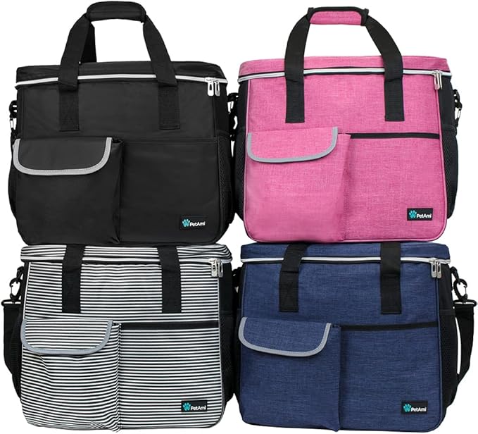 PetAmi Dog Travel Bag - Organizer with Food Container, Bowls & Accessories for Weekend Camping, Cat Diaper Bag (Black, Large)