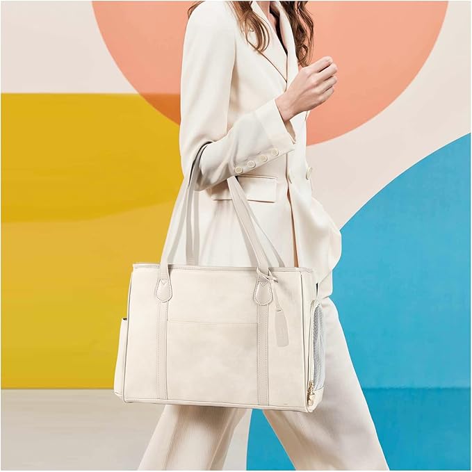 Stylish Dog Purse Carrier, Leather Pet Carrier Bag for Small Dogs Cats Puppy, Airline Approved Soft-Sided Carrier Beige