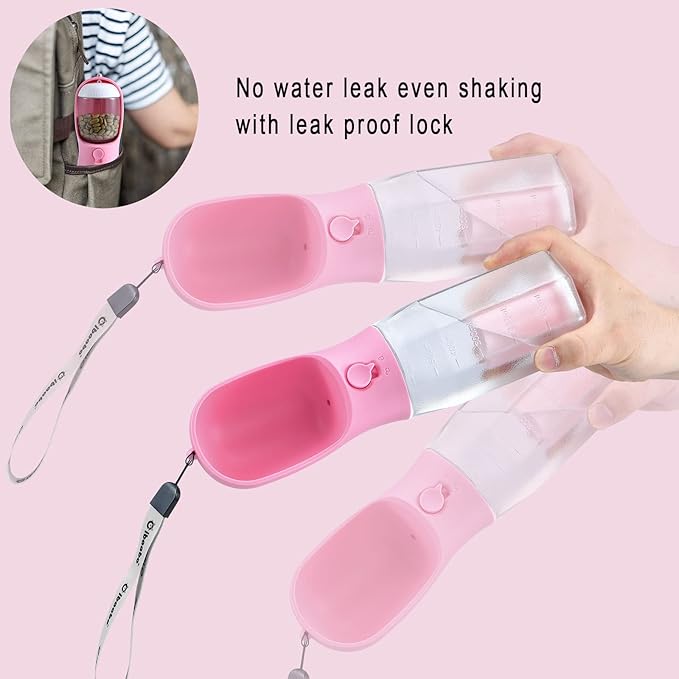 Dog Water Bottle with Food Container & Poop Bag Holder, Travel Water Bowl, Portable Pet Dispenser, Girl Dog Accessories Stuff Items Essentials Gift for Yorkie Chihuahua Walking Hiking