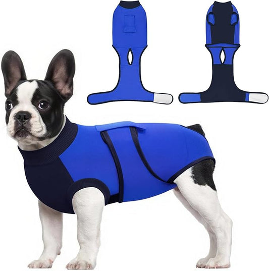 Idepet Dog Recovery Suit Female,Dogs Onesie Suit Surgery Male Breathable Pet Bodysuit for Spay Neuter E-Collar & Cone Alternative Surgical Suit Puppy Abdominal Anti Licking Wounds Shirt (Blue, S)