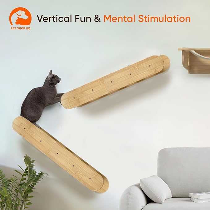 Wall-Mounted Cat Furniture for Climbing - Indoor Wooden Floating Shelves, Perches, Hammock, Bed, Bridges, and Walkways