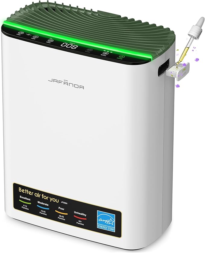 Jafända Air Purifiers for Home Cover Up to 1226ft², Allergen HEPA Air Filter with PM2.5 Sensor, Auto Mode& Timer, Aromatherapy, 22 dB Quiet Air Cleaner for Pet Dander/Hair, Allergies, Dust&VOCs