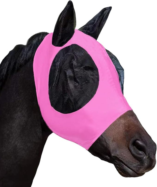 Horse Fly Mask with Ears, Comfortable Fit Stretch Fabric with UV Protection Soft on Skin Breathability for Small/Medium Size Horses (Pink)