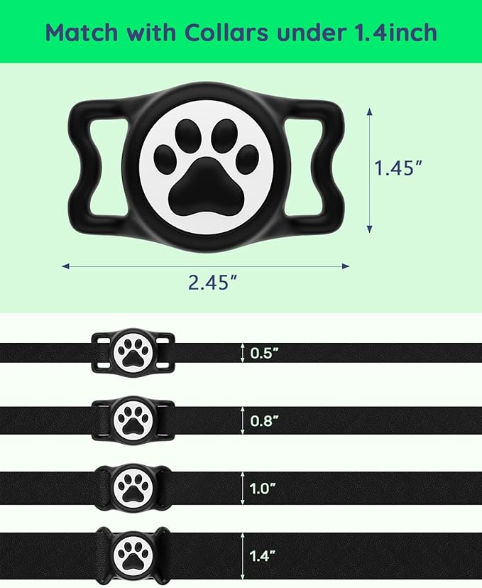 IP68 Waterpoof Dog Airtag Holder, Stretchy Silicone Full Body Covered Apple Air Tag Holder for Dog Cat Collar Fit All Width Collar (Black/Red, 2 Pack)