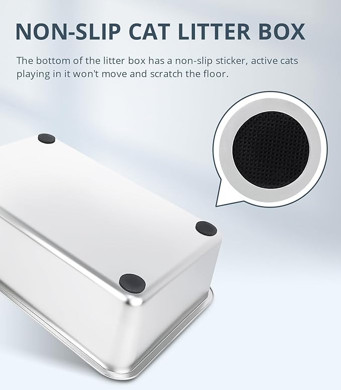 Stainless Steel Cat Litter Box, 6in Cat Litter Pan for Large Cats and Rabbits, Extra Large Metal Litter Box High Sides Odor Control Anti-Corrosion Nonstick