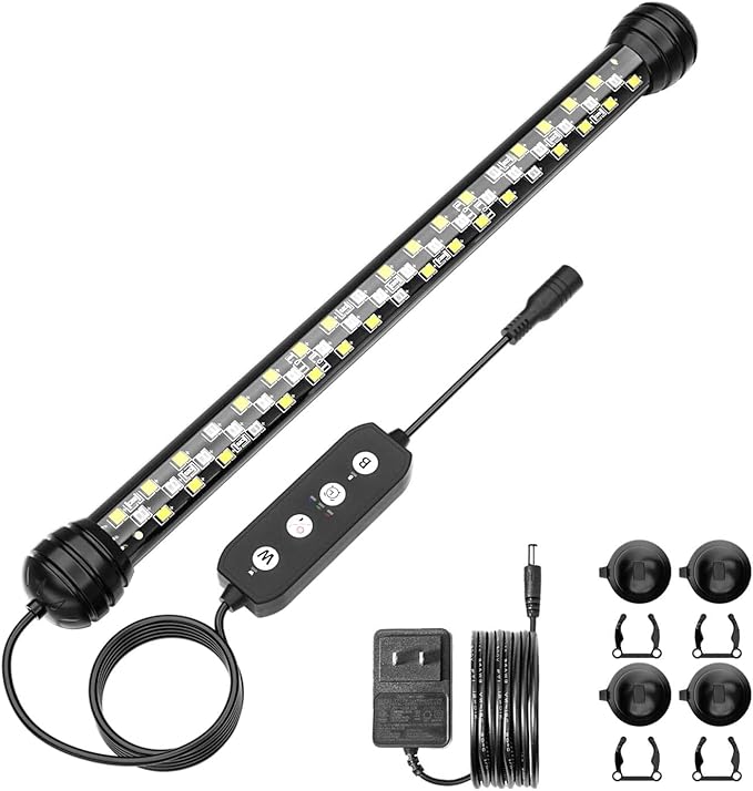 Led Aquarium Light with Timer, Submersible Aquarium Plant Light, Fish Tank Light with Auto On/Off, 3 Lighting Modes, Adjustable Brightness (11 inch for 12-23inch Planted Tank), 7W