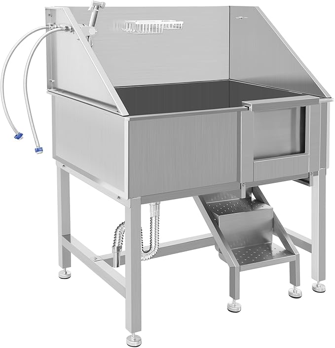Dog Washing Station 38'' Stainless Steel Pet Grooming Tub for Large Dogs Over-Size Professional Dog Grooming Bathtub Station Wash Shower Sink Pet Grooming Bathtub Station,Right Door