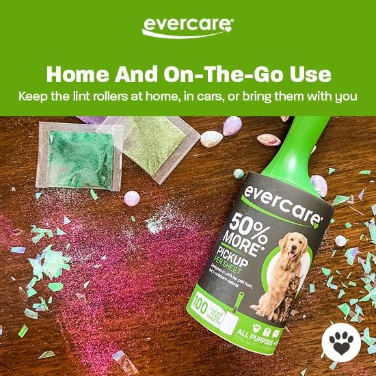Evercare Ultra Sticky Pet Lint Roller Value Pack with 2 Lint Rollers and 3 Refill Rolls, 60 Sheets Each Multicolor