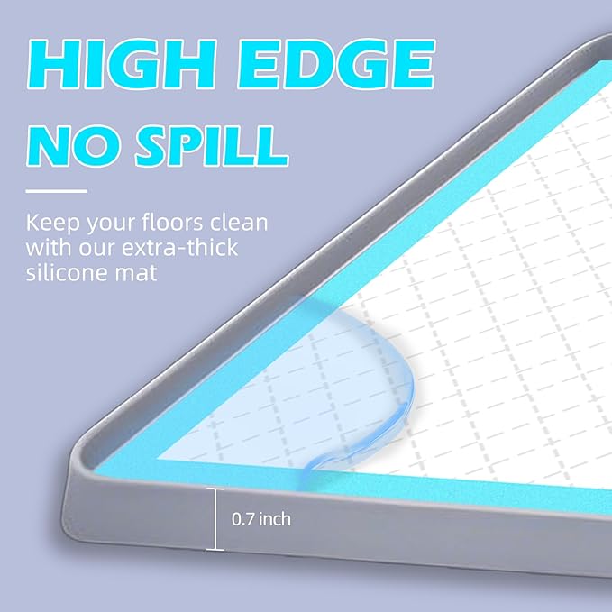 Pee Pad Holder for Dogs, Puppy Pad Tray for 24" x 24" Dog Training Pads, No Spill Silicone Mat with 4 Holder Clamps, Non-Slip Square Puppy Potty Training Tray for Indoor Floor Protection