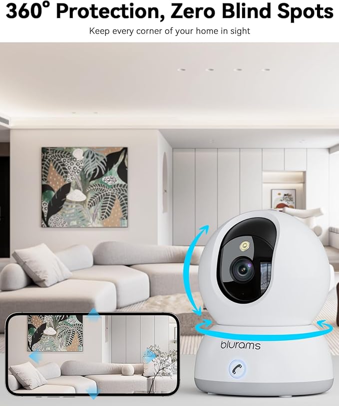 blurams Pet Camera 4K, 8MP Indoor Cameras for Home Security with One-Touch Call, Color Night Vision, Motion Tracking, 5GHz/2.4GHz Wi-Fi, Cloud & SD Card Storage, Wi-Fi 6