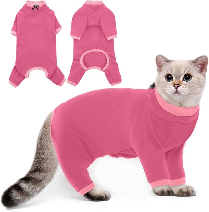 PUMYPOREITY Cat Recovery Suit, Stops Wound Licking After Surgery, Sticky Hair Shirt with Sticky Fabric, Cat Pajamas Prevents Over-Grooming, Pink, S
