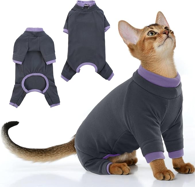 PUMYPOREITY Sticky Hair Cat Clothes, Prevent Hair Loss Cat Pajamas, Soft Cat Sweaters for Cats Only, Cat Hair Sticky Onesie, Cat Recovery Suit After Surgery, Black, M