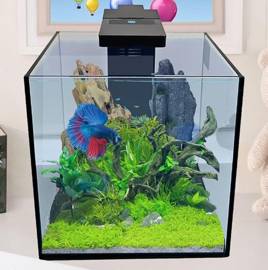 Level One Pets 3 Gallon Mini Aquarium Kit - Includes Duo 2 in 1 Submersible Filter with LED Light