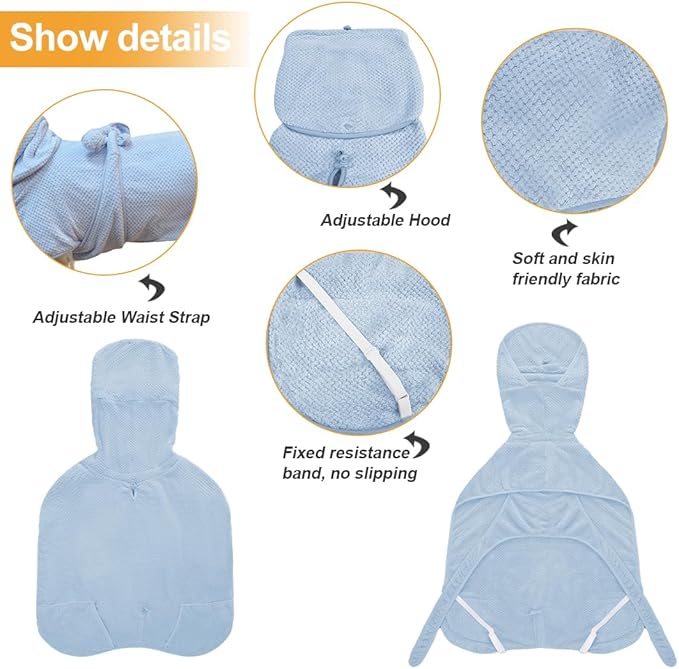 KOOGALSmall to Medium Size Dog Bathrobe, Quick Drying Super Absorbent Used for After Bathing, Warm Dog Towels, Adjustable Hoodies and Belts for Pet Dogs Bath Clothes Products(Blue Jacquard, XL)