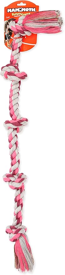 Mammoth Flossy Chews Multi Color 5 Knot Rope Tug – Premium Cotton-Poly Tug Toy for Dogs – Interactive Dog Rope Toy – Tug Dog Chew Toy for Big Dogs - X-Large, 36”