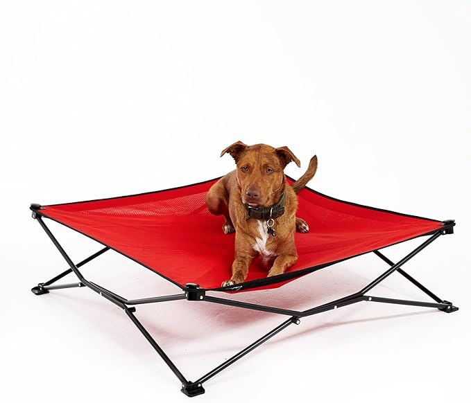 Coolaroo On-The-Go Elevated Dog Bed - Foldable Pop-Up Travel Dog Bed with Breathable, Moisture-Resistant Fabric, Carry Bag Included, Lightweight & Portable, Red, Extra Large