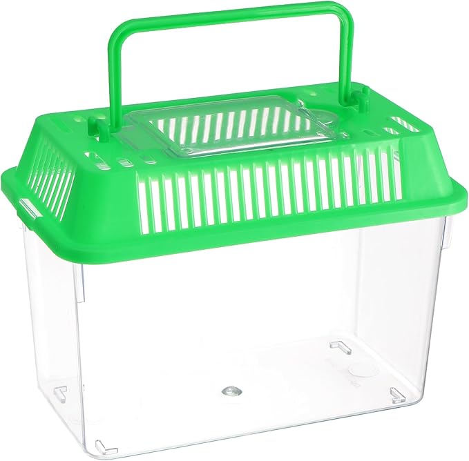 Portable Fish Tank Handheld Fish Tank,Plastic Mini Fish Box Transparent Cutout Design, Plastic Aquarium with Handle for Turtle and Pet Fish (Random Color Lid)