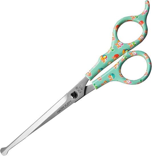 Kenchii Happy Puppy Ball Tip Shears Trimming Scissors for Dogs | Pet Grooming Puppy Essentials | Stainless Steel Shears with Blunt Tip | 6.5 In