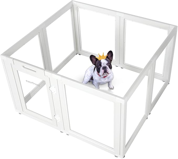 Clear Acrylic Plastic Dog Playpen - Clear Dog Play Pen - Easy Assemble Acrylic Dog Playpen - Puppy Playpen, Cat Playpen, Small Animal Playpen, Dog Play Pen Indoors (White, 30.3" H, 8PCS)