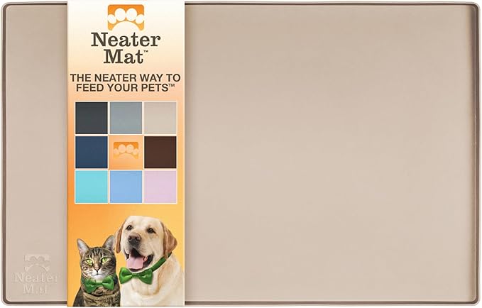 Neater Pet Brands Neater Mat Pet Mats for Food and Water, Cat & Dog Bowl Mat Waterproof Silicone, Feeding Tray, Dog Food Mats for Floors, Placemat w/Raised Edge for Under Bowls, 16” x 10”, Cappuccino