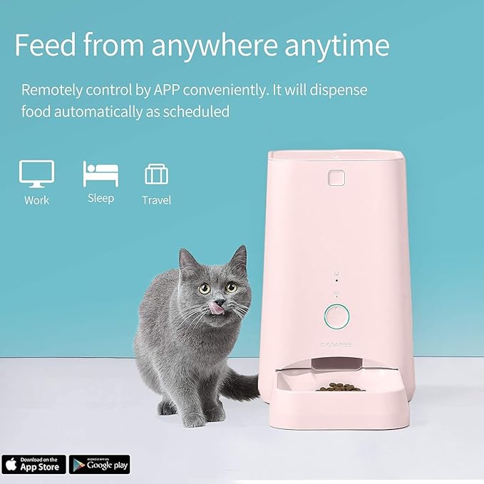 DOGNESS 6L Smart Feeder, Wi-Fi Enabled Pet Feeder for Cat and Dog, Smartphone App for iOS and Android, Portion Control, Fresh Lock System Auto Food Dispenser Pink
