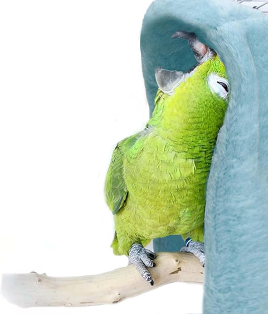 SIMENA Bird Blanket for Cage, Corner Fleece Bed for Birds, Cozy Bird Warmer, Parrot House for Cage, Cuddle Nest Hanging Toy for Lovebirds Parakeet (Blue, Small)