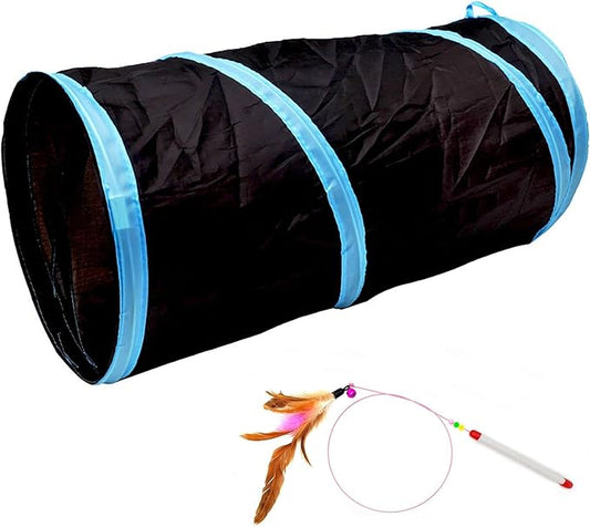 iCAGY Cat Tunnel for Indoor Cats Interactive, Rabbit Tunnel Toys, Pet Toys Play Tunnels for Cats Kittens Rabbits Puppies Crinkle Collapsible Pop Up Black 20"