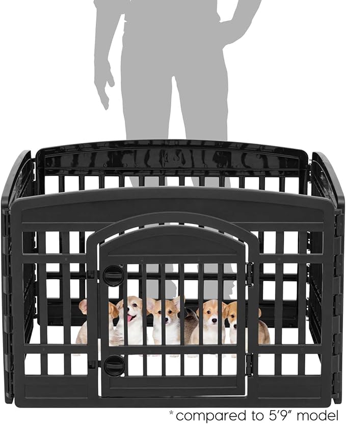 IRIS USA 24" 4-Panel Dog Playpen with Door, 35 x 35 x 24, Puppy Playpen, Dog Play Pen Indoors, Pet Fence, Puppies/Small Dogs, Black