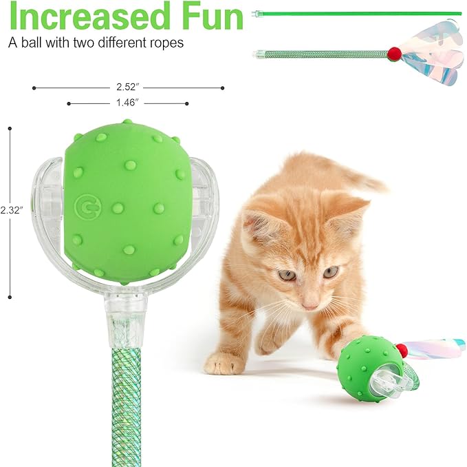 Interactive Cat Toys Ball for Indoor Cats, Automatic Agile Rolling Cat Ball with Elastic Mesh Tail, Bird Chirping & Motion Activated, 2 Tail Accessories, Kitten Toy for Bored (Green)