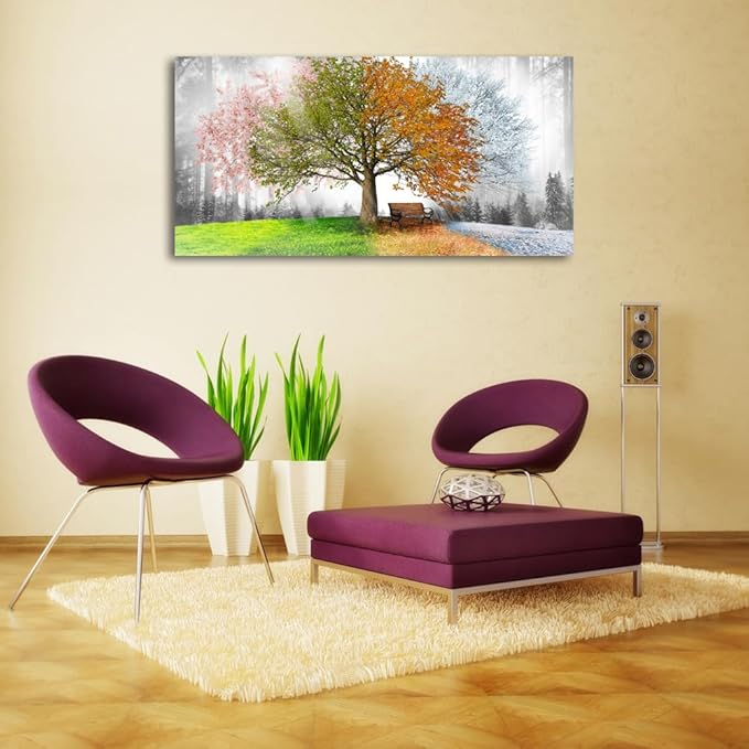 Canvas Prints Wall Art Decor Large Four Seasons Tree Picture 1 Panel Spring Summer Autumn Winter Tree Painting Artwork for Dining Room Kitchen Home Decor Stretched and Framed Ready to Hang