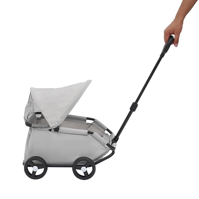 Small Dog Stroller, Pe4-Wheel Portable Dog & Cat Stroller with Semi-Open Design, Foldable Pet Cart with Canopy for Small Dogs or Cats Weighing Less Than 15.43 Pounds (Grey)