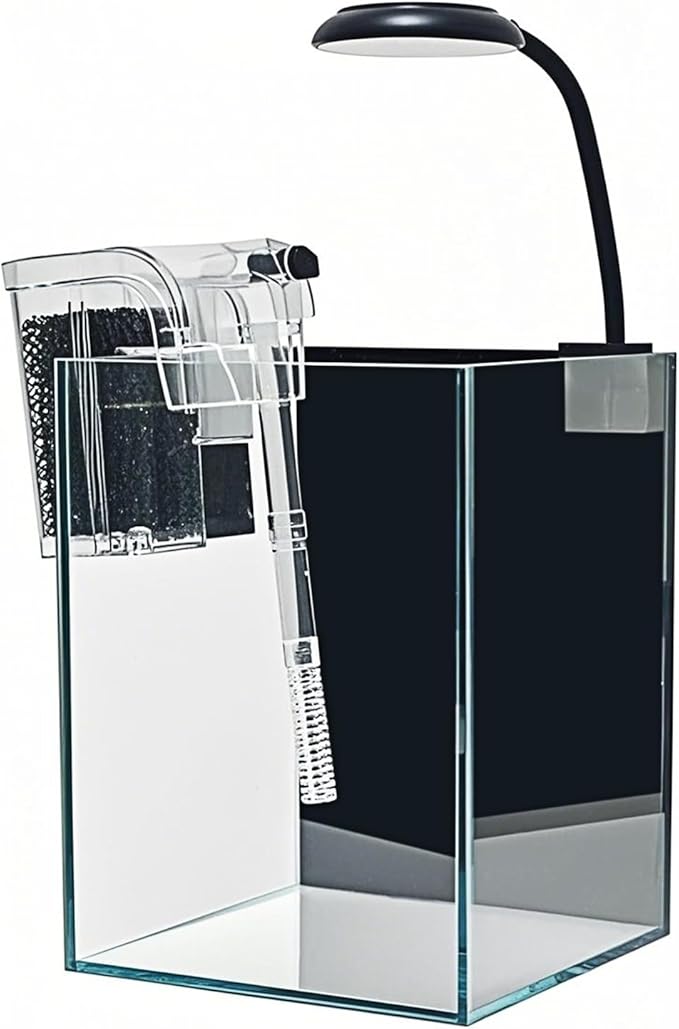 White Glass Betta Aquarium Starter Kits 1.2 Gallon Betta Fish Tank Starter Kit - LED Light & Self-Cleaning Filter Included